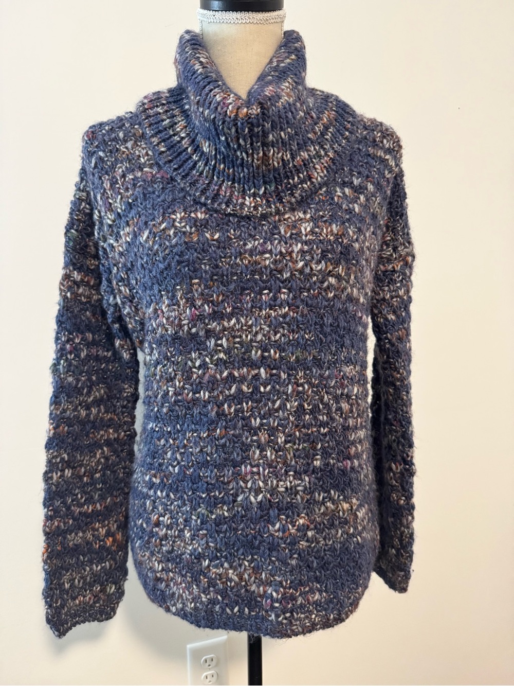 Anthropologie Elsamanda Navy Wool Blend Chunky Knit Cowl Neck Sweater Small